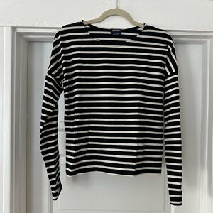 Saint James for J. crew navy/white stripe shirt. 100% cotton. 100% French.